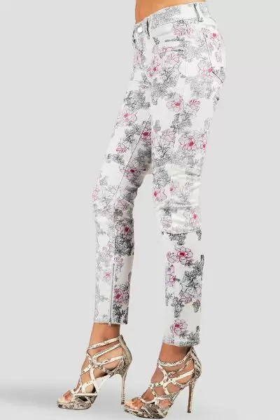 Women White Rose Printed Ankle Jeans