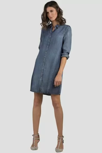 Dresses And Jumpsuits  Tencel Cotton Denim Shirt Dress Steel Blue -  SPRINGFIELD Womens ⋆ Anne Beauty Care
