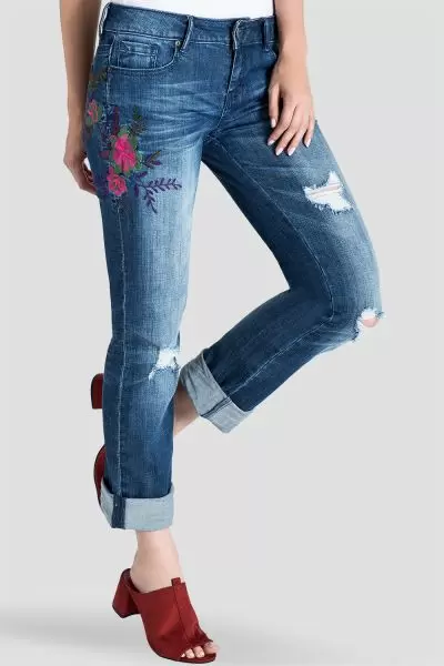 X-Boyfriend Embroidered Distressed Jeans Front